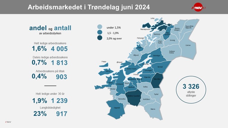 Slik ser arbeidsmarkedet ut i Trøndelag i slutten av juni 2024.